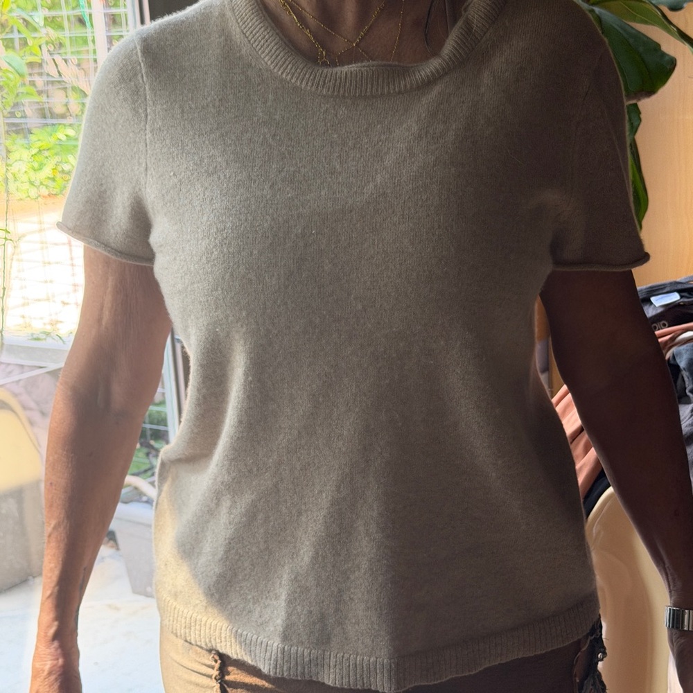 Cream Short-Sleeve Cashmere Sweater